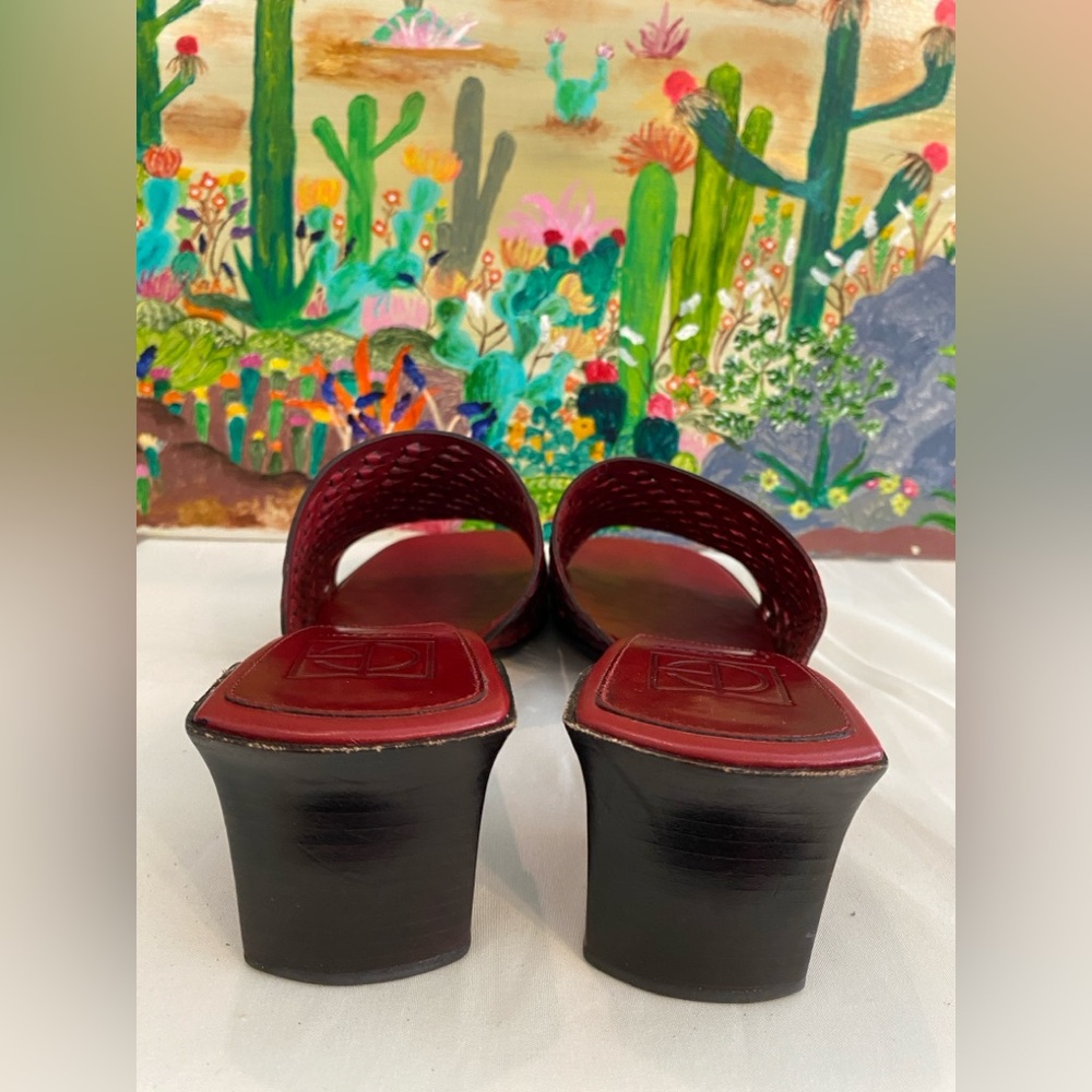 Cole Haan Women's Slide Woven Leather Block Sandals, Burgundy, Size 7B - Picture 9 of 15